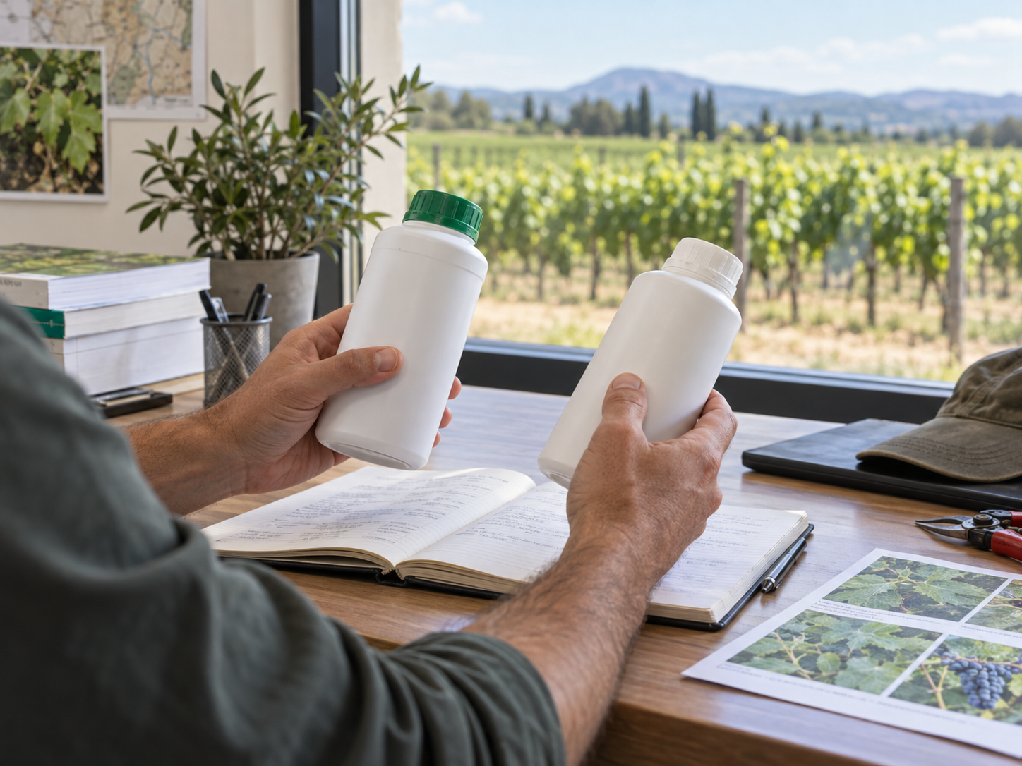 Comparación de envases de productos agrícolas en un puesto de consulta